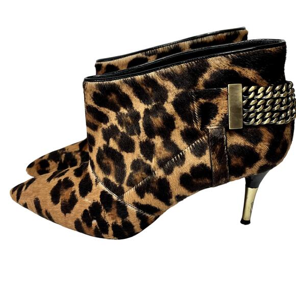 Brian Atwood Boots Womens 7.5M Leopard Print Calf Hair Pointed Toe Kitten Heel - Picture 3 of 13